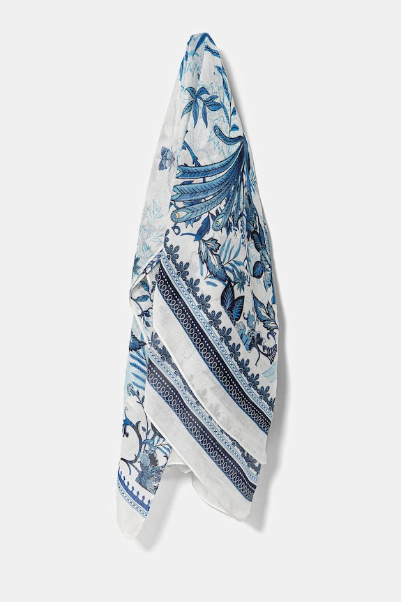 Chusta pareo damska z wiskozy wzorzysta kolor niebieski RS25.SRD701 niebieski RS25