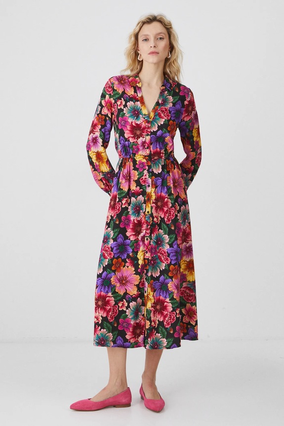 Sukienka damska midi z wiskozy w kwiaty kolor multicolor midi multicolor RS25-SUD020