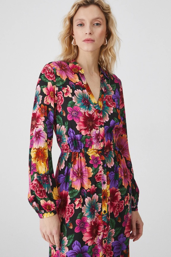 Sukienka damska midi z wiskozy w kwiaty kolor multicolor RS25-SUD020 multicolor RS25