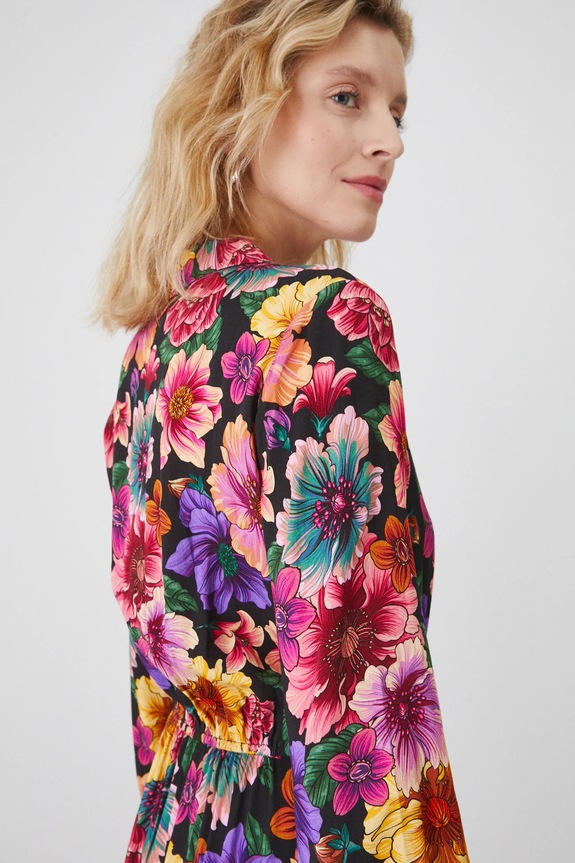 Sukienka damska midi z wiskozy w kwiaty kolor multicolor multicolor RS25-SUD020
