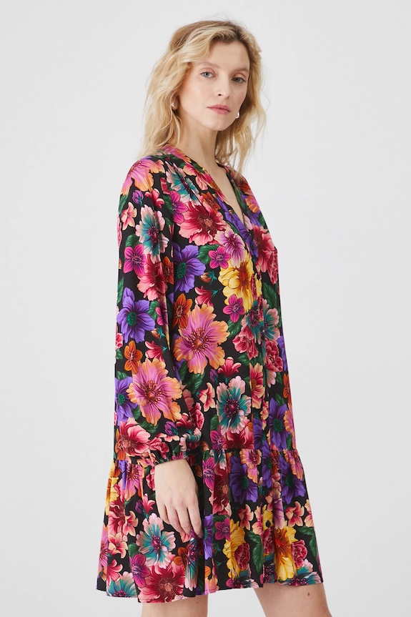 Sukienka damska mini z wiskozy w kwiaty kolor multicolor RS25-SUD021 multicolor RS25