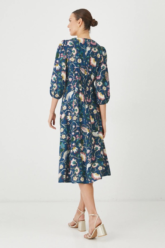 Oblečenie Šaty dámske midi vzorované tmavomodrá farba RS25-SUD030 tmavomodrá