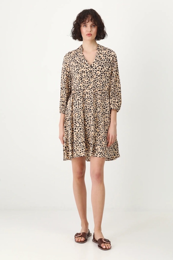 Sukienka mini z wiskozy w panterkę kolor beżowy tkanina beżowy RS25-SUD051