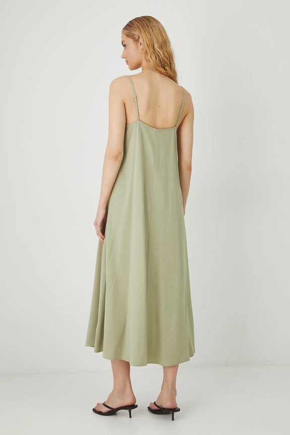 Odzież Sukienka z domieszką lnu damska maxi gładka kolor zielony RS25-SUD095 zielony