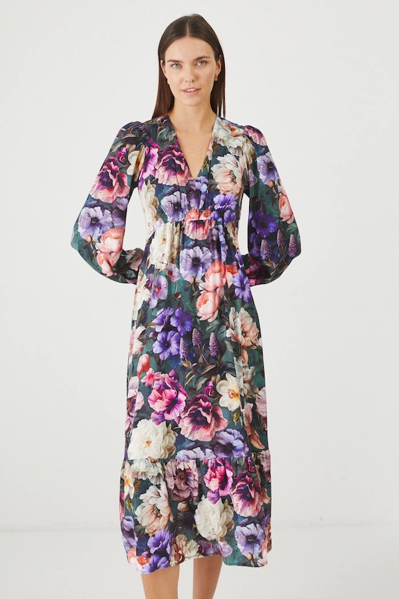 Odzież Sukienka damska maxi z wiskozy w kwiaty kolor multicolor RS25-SUD303 multicolor