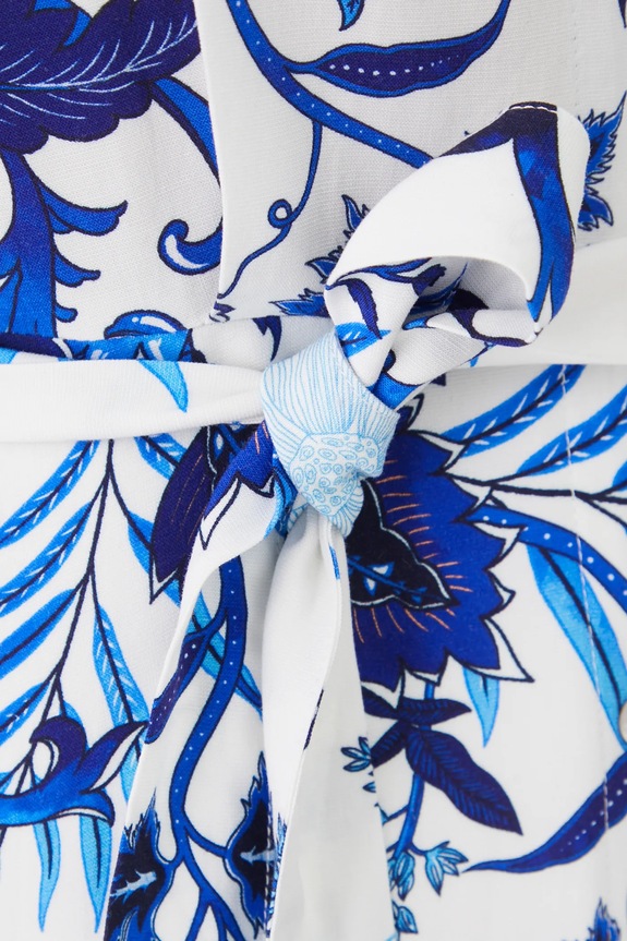 Sukienka z domieszką lnu damska midi z paskiem wzorzysta kolor biały RS25-SUD712 biały