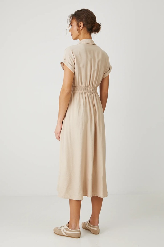Šaty midi, hladký povrch béžová barva RS25-SUD800 béžová RS25