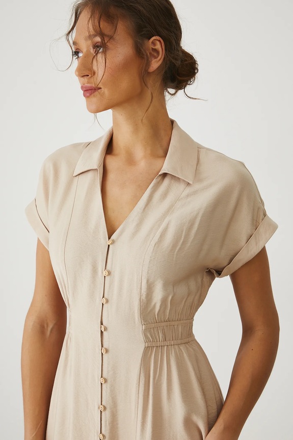 Oblečení Šaty midi, hladký povrch béžová barva RS25-SUD800 béžová