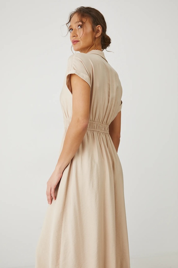Šaty midi, hladký povrch béžová barva béžová RS25-SUD800
