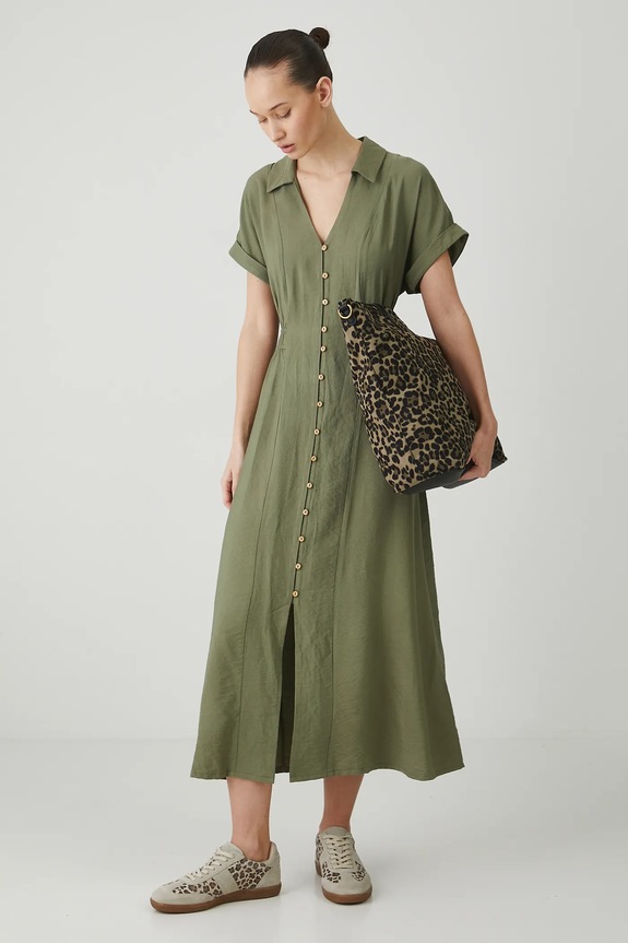 Sukienka damska midi gładka kolor zielony RS25-SUD800 zielony RS25