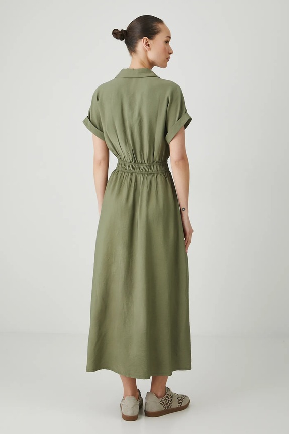 Odzież Sukienka damska midi gładka kolor zielony RS25-SUD800 zielony