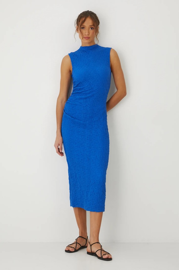 Sukienka damska midi z fakturą kolor niebieski RS25-SUD805 niebieski RS25