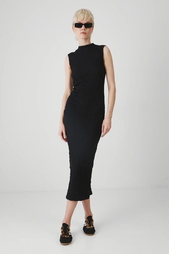 Sukienka damska midi z fakturą kolor czarny RS25-SUD805 czarny RS25