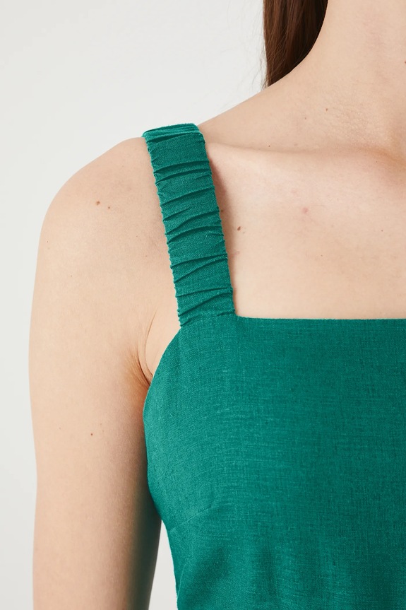 Sukienka z lnem damska midi gładka kolor zielony RS25-SUD900