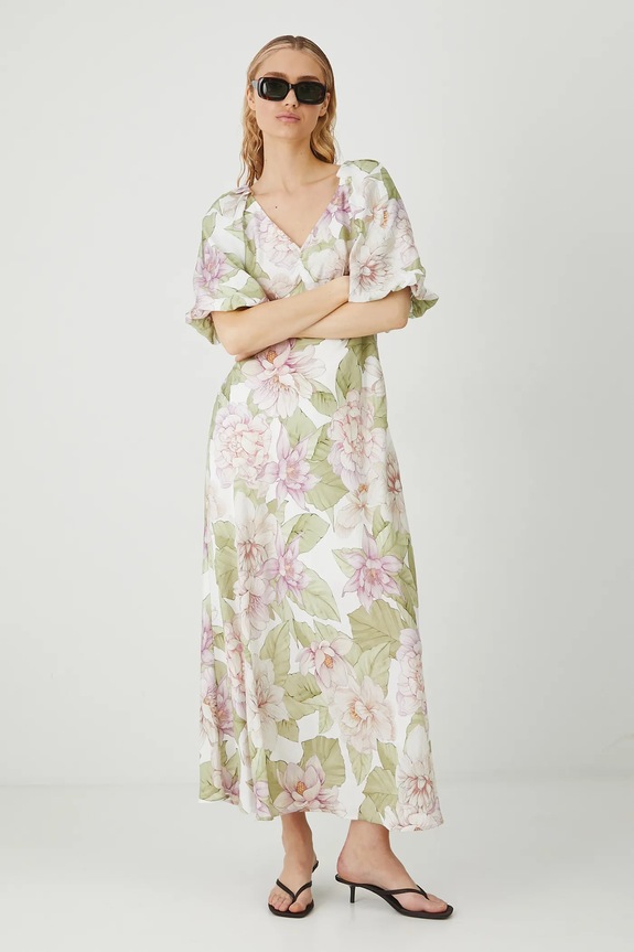 Sukienka damska midi w kwiaty kolor biały midi biały RS25-SUD905