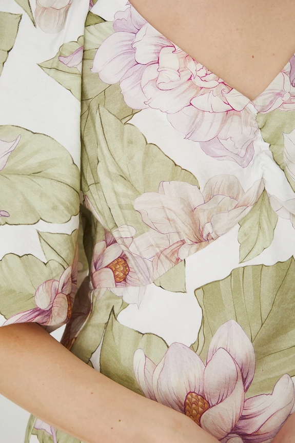 Sukienka damska midi w kwiaty kolor biały biały RS25-SUD905