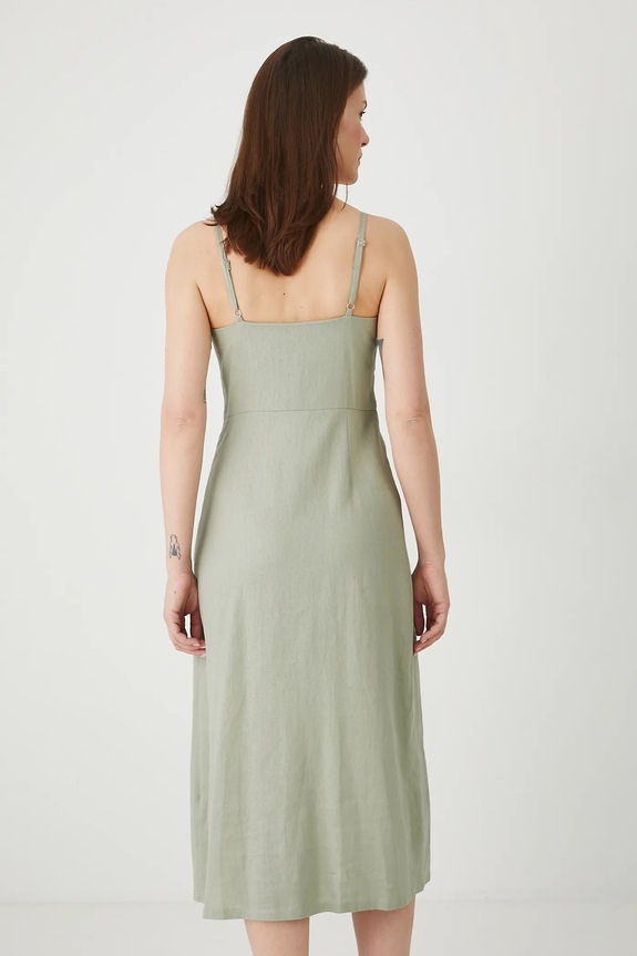 Sukienka z lnem damska midi gładka kolor zielony RS25-SUD906 zielony RS25