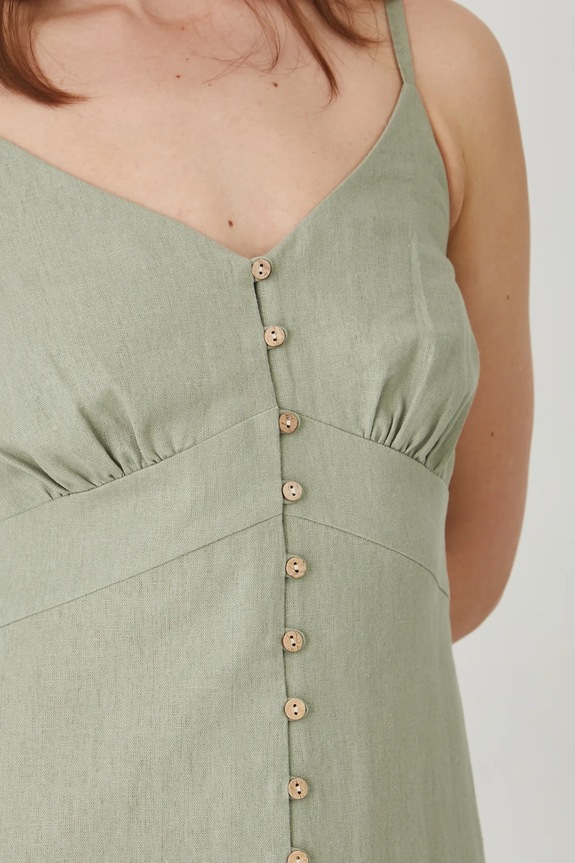 Sukienka z lnem damska midi gładka kolor zielony zielony RS25-SUD906