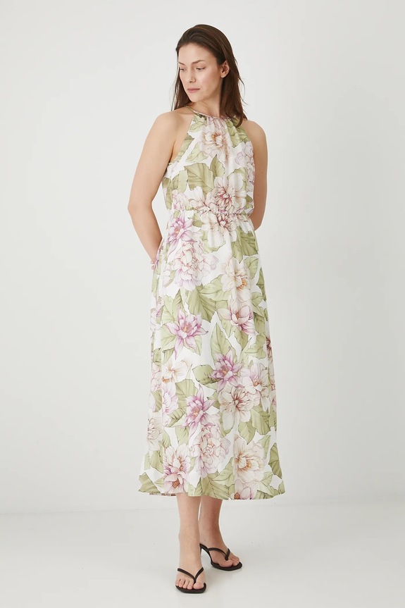 Sukienka damska maxi w kwiaty kolor biały RS25-SUD909