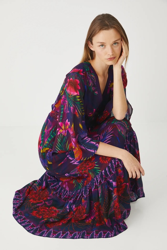 Sukienka damska maxi z wiskozy kolor multicolor rozkloszowany multicolor RS25-SUDA05