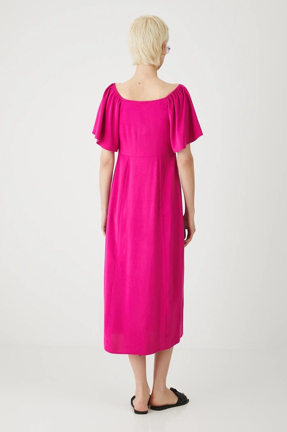 Oblečenie Šaty s prímesou ľanu midi hladká ružová farba RS25-SUDA07 ružová