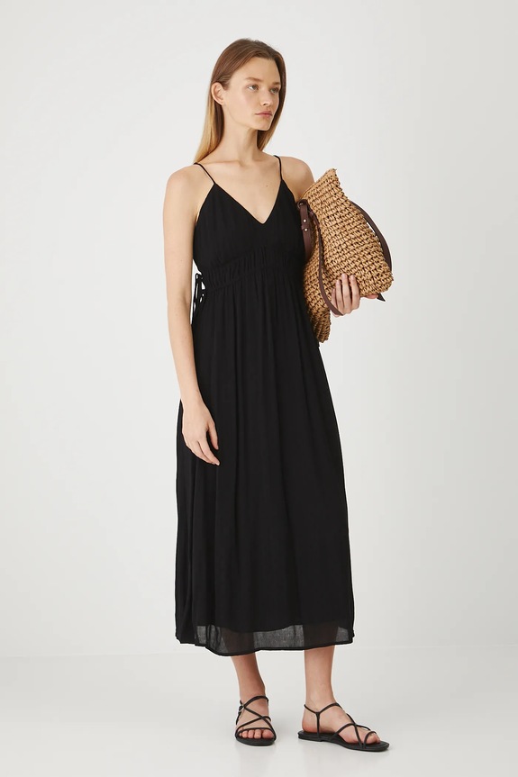 Šaty dámske viskózové midi čierna farba midi čierna RS25-SUDA08