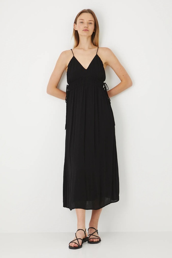 Šaty dámske viskózové midi čierna farba RS25-SUDA08 čierna RS25