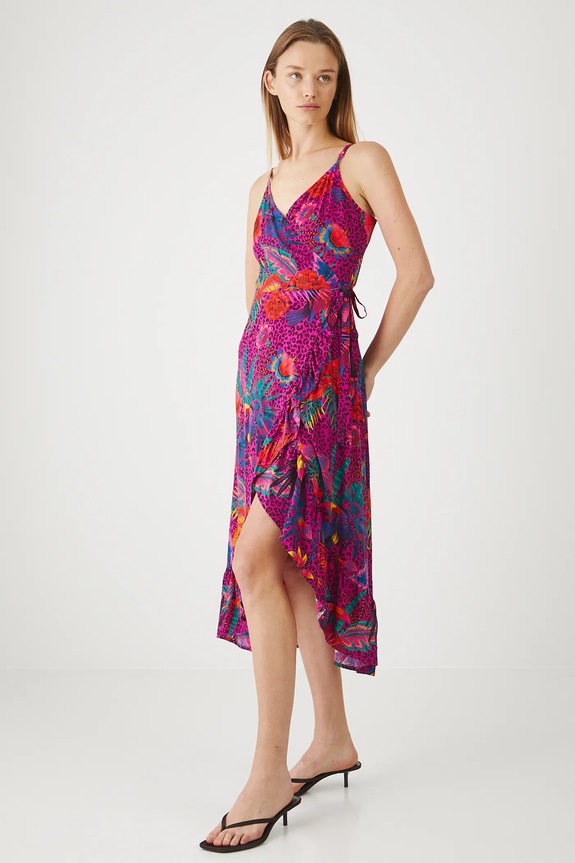 Šaty dámske vzorované z viskózy midi RS25-SUDA09 ružová RS25