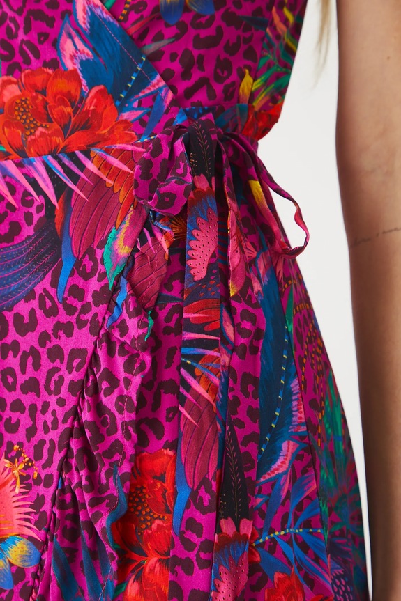 Šaty dámske vzorované z viskózy midi RS25-SUDA09 ružová