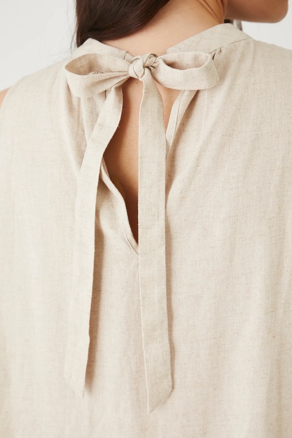 Ľanové šaty mini hladká béžová farba RS25-SUDB00 béžová