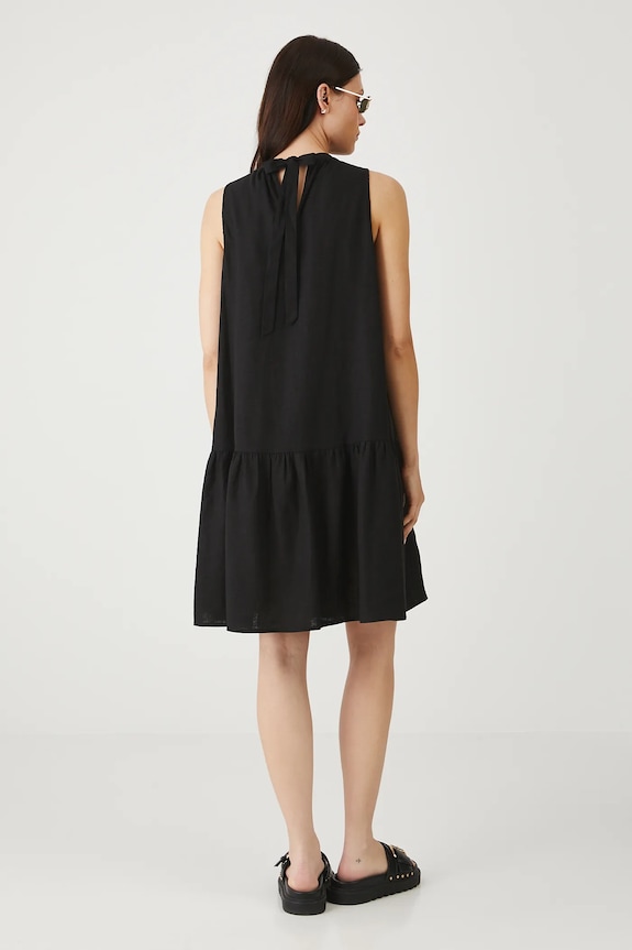 Oblečenie Ľanové šaty mini hladká čierna farba RS25-SUDB00 čierna