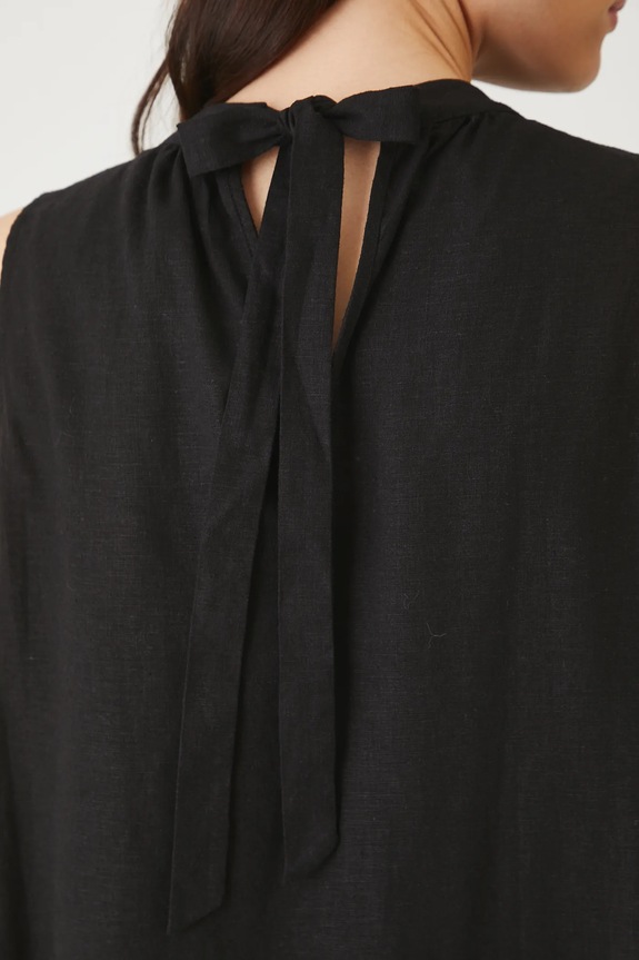 Ľanové šaty mini hladká čierna farba RS25-SUDB00 čierna