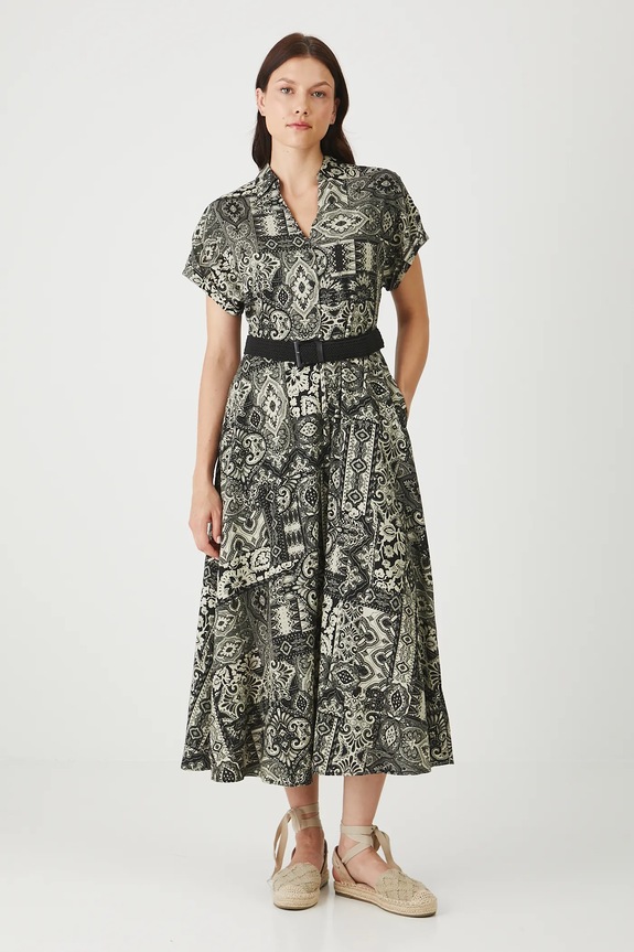 Φόρεμα από λινό μείγμα Medicine εμπριμέ μαύρο RS25-SUDB07