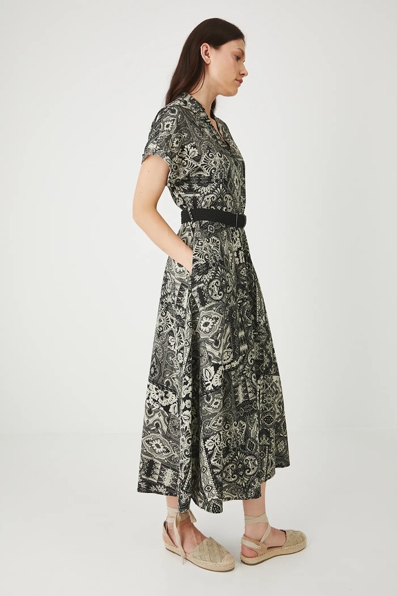 Ρούχα Φόρεμα από λινό μείγμα Medicine RS25-SUDB07 μαύρο