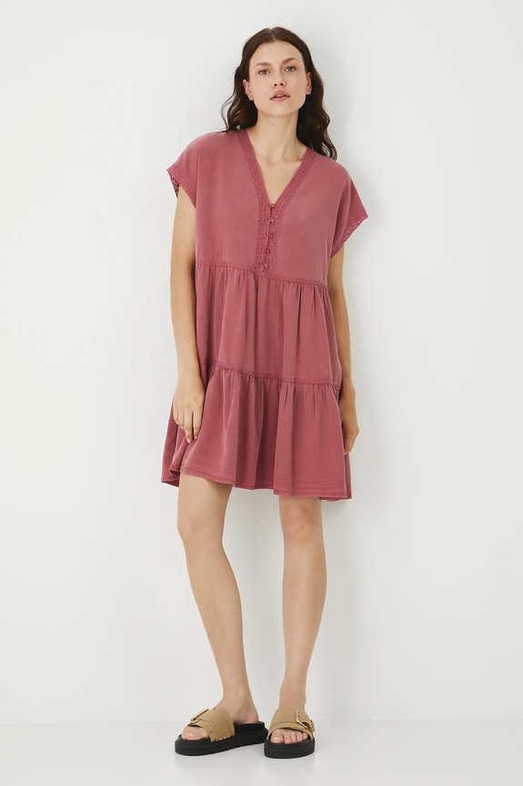 Šaty dámske mini z lyocellu ružová farba mini ružová RS25-SUDB14