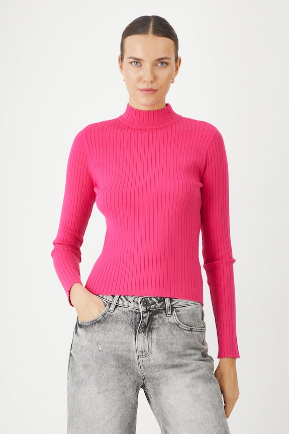 Sweter damski prążkowany z wiskozą kolor różowy różowy RS25.SWD020