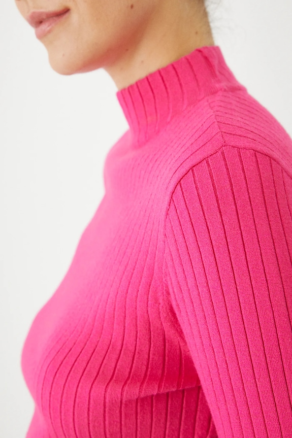 Sweter damski prążkowany z wiskozą kolor różowy RS25.SWD020 różowy
