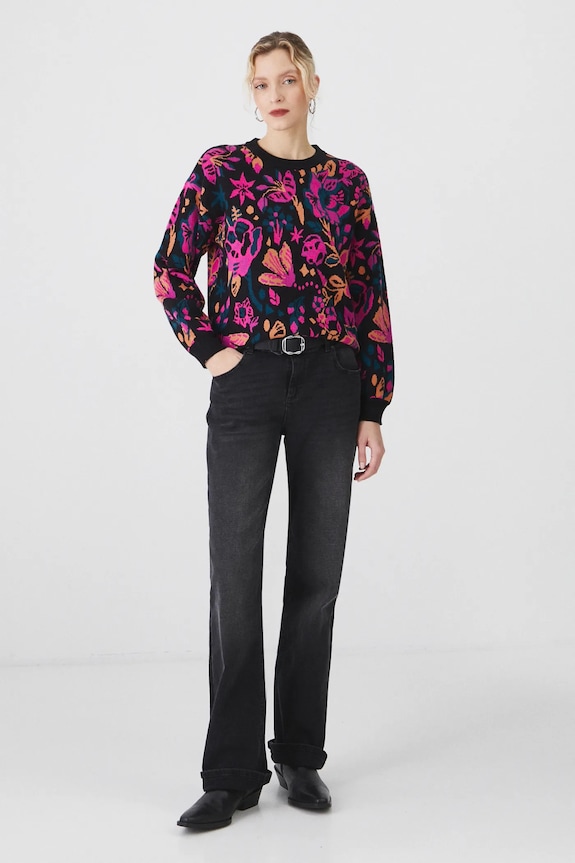 Sweter damski w kwiaty kolor czarny RS25.SWD021 czarny RS25