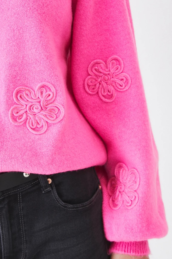 Sweter damski z ozdobną aplikacją kolor różowy RS25-SWD172 różowy