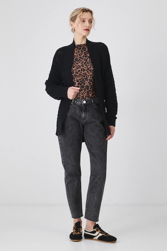 Kardigan damski z paskiem ażurowy kolor czarny RS25.SWD200 czarny RS25