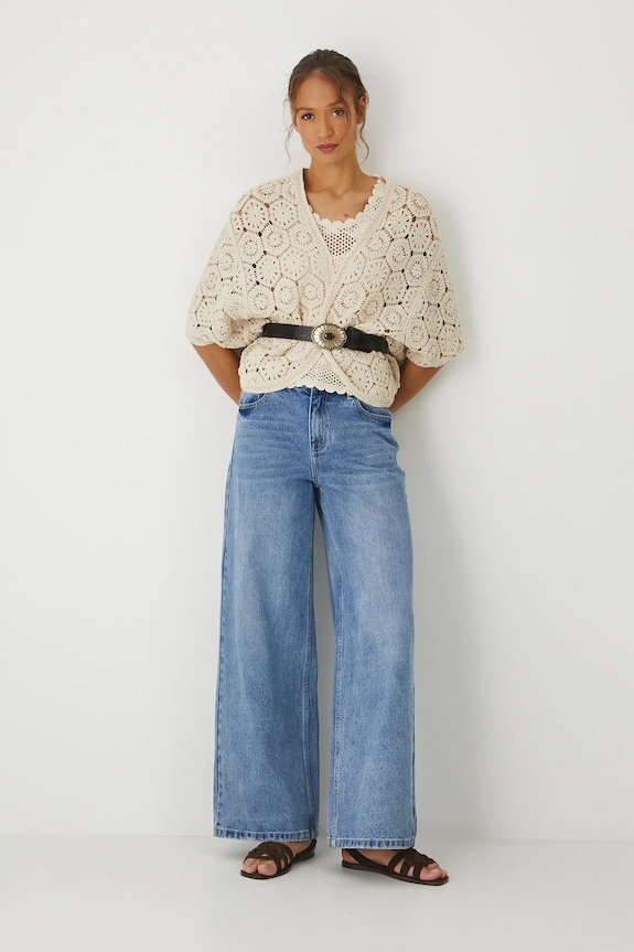 Kardigan damski ażurowy kolor beżowy RS25-SWD800 beżowy RS25