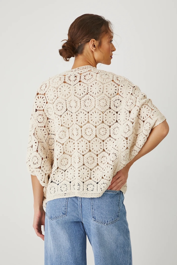 Kardigan damski ażurowy kolor beżowy beżowy RS25-SWD800