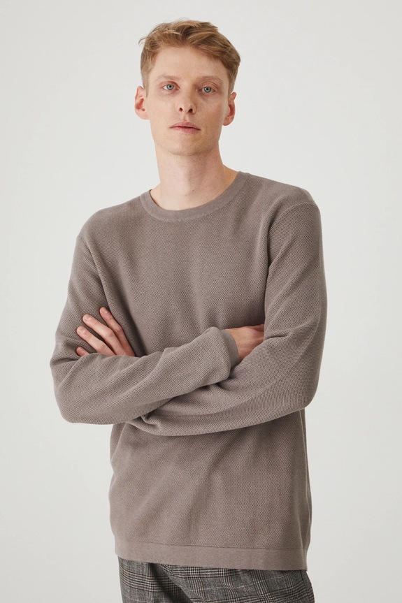 Sweter męski z fakturą kolor brązowy brązowy RS25-SWM020