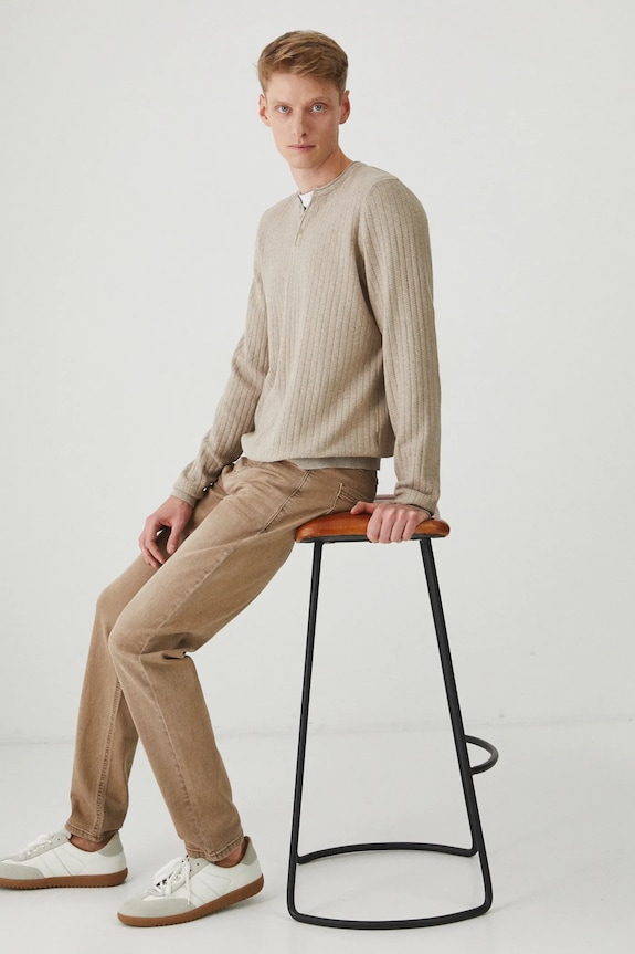 Sweter męski melanżowy z fakturą kolor beżowy RS25-SWM202 beżowy RS25
