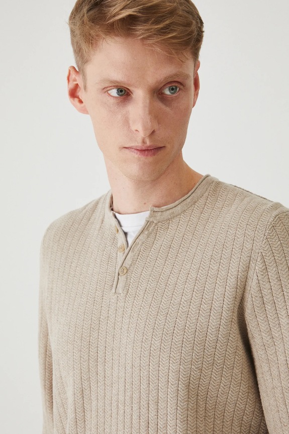 Sweter męski melanżowy z fakturą kolor beżowy beżowy RS25-SWM202