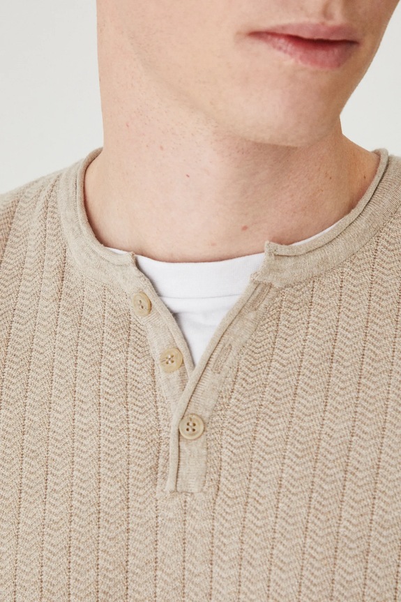 Sweter męski melanżowy z fakturą kolor beżowy RS25-SWM202 beżowy