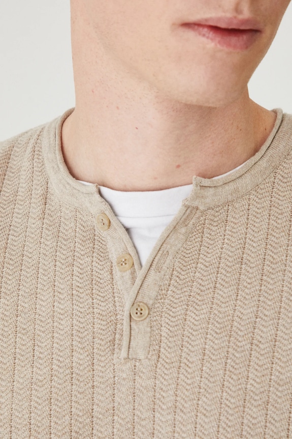 Sweter męski melanżowy z fakturą kolor beżowy RS25-SWM202 beżowy