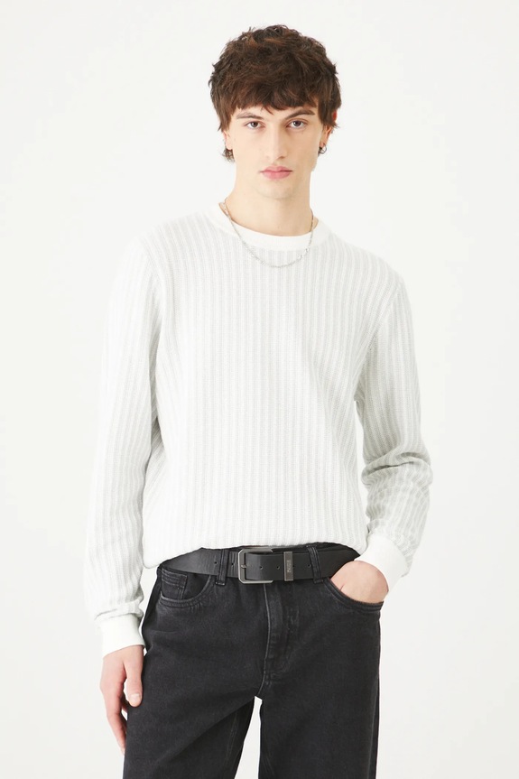 Sweter bawełniany męski z fakturą kolor szary bawełna szary RS25-SWM301