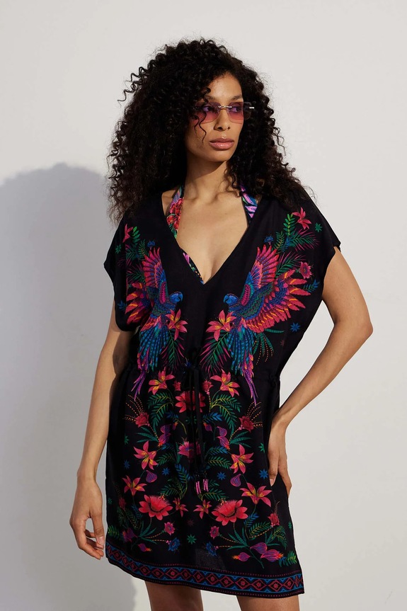 Narzutka plażowa damska z wiskozy wzorzysta kolor multicolor multicolor RS25-SYD700