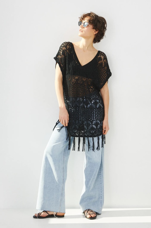 Narzutka plażowa damska ażurowa kolor czarny RS25-SYD702 czarny RS25